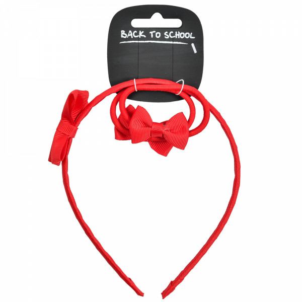 Bow Alice Hairband & 2 Elastics (Red)
