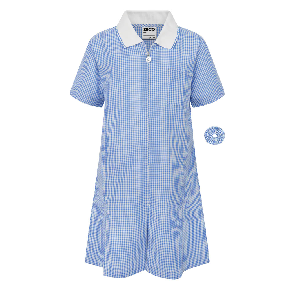 Girls Summer Dress Sky / White Gingham - (Zeco)
