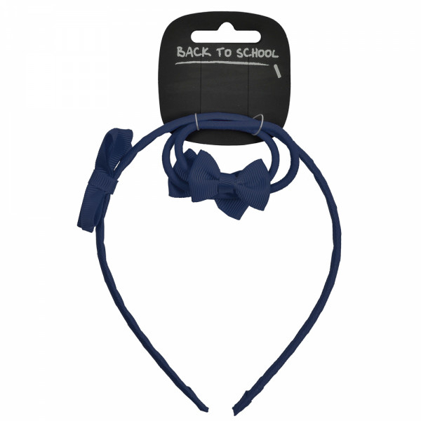 Bow Alice Hairband & 2 Elastics (Navy)