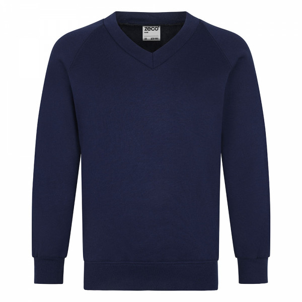 Plain V-neck Sweatshirt  - Navy Blue